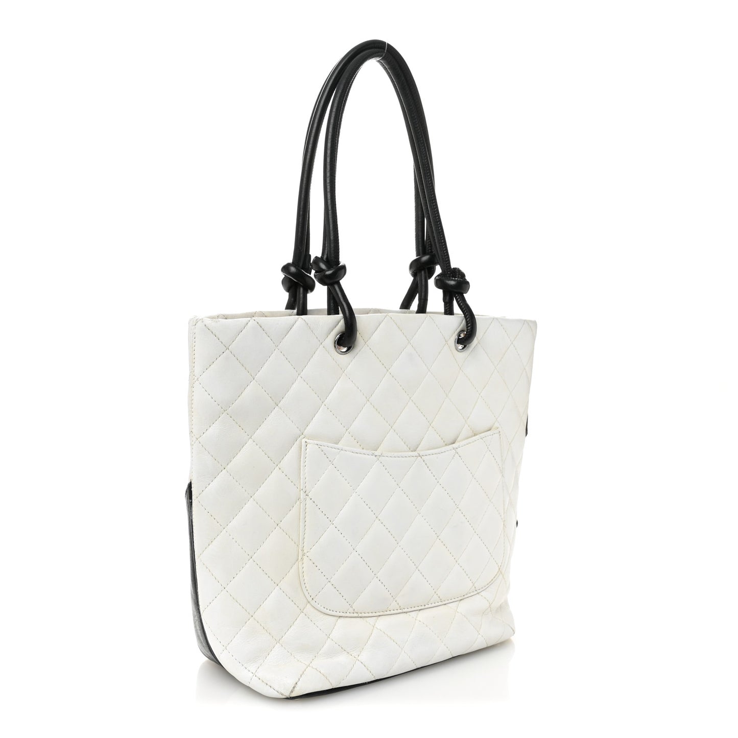 Calfskin Quilted Medium Cambon Tote White Black