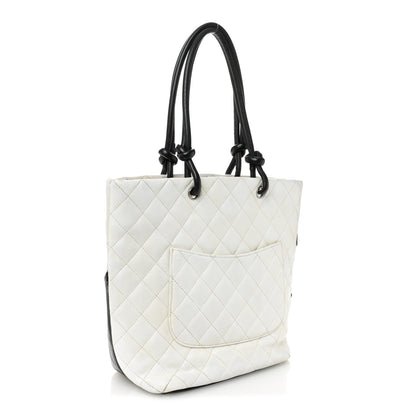 Chanel Calfskin Quilted Medium Cambon Tote White Black 3 of 15