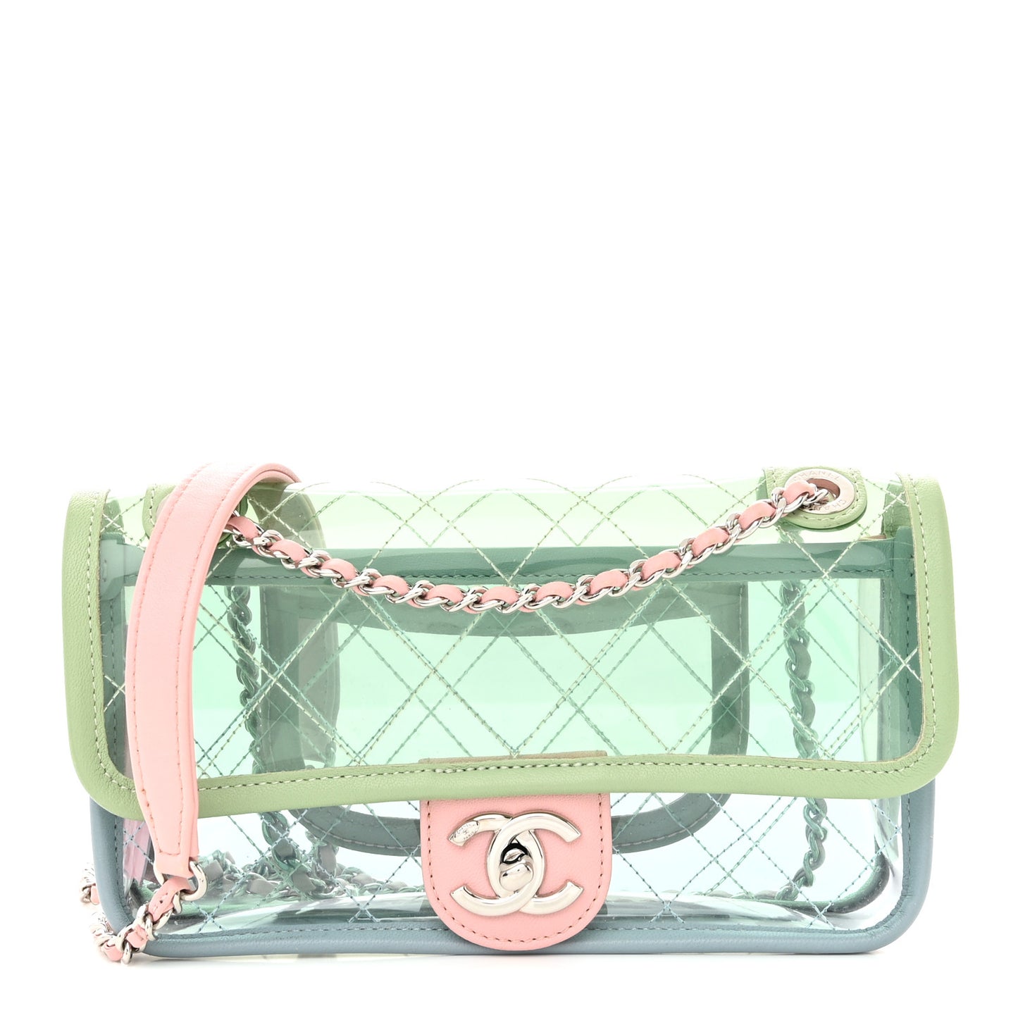 Lambskin PVC Quilted Mini Coco Splash Flap Blue Green