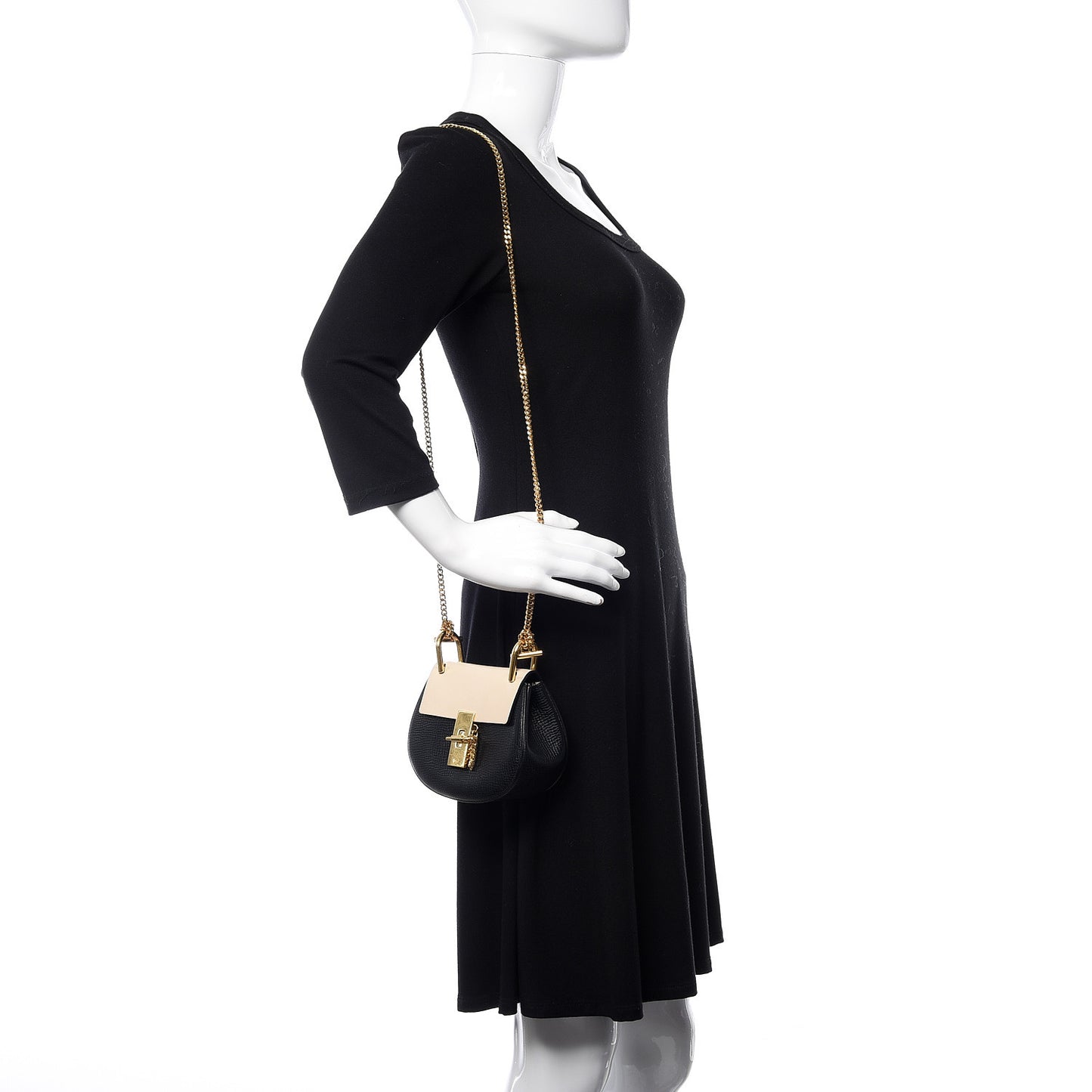 Textured Calfskin Lambskin Nano Drew Shoulder Bag Black
