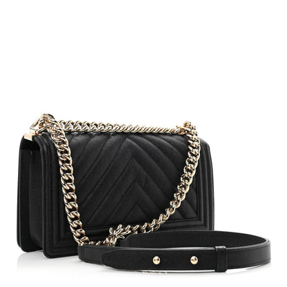 Chanel Caviar Chevron Quilted Medium Boy Flap Black 3 of 11
