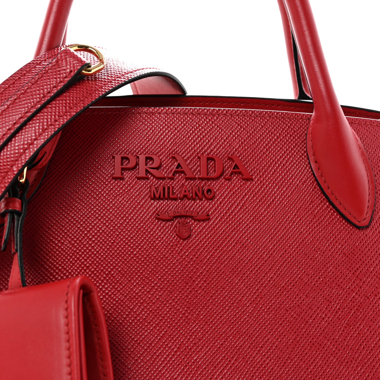 Prada Saffiano Cuir Calfskin Small Monochrome Top Handle Tote Fuoco 7 of 9
