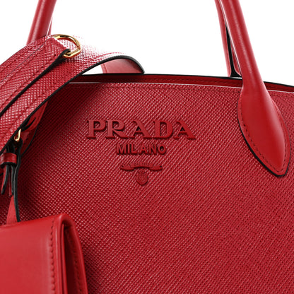 Prada Saffiano Cuir Calfskin Small Monochrome Top Handle Tote Fuoco 7 of 9