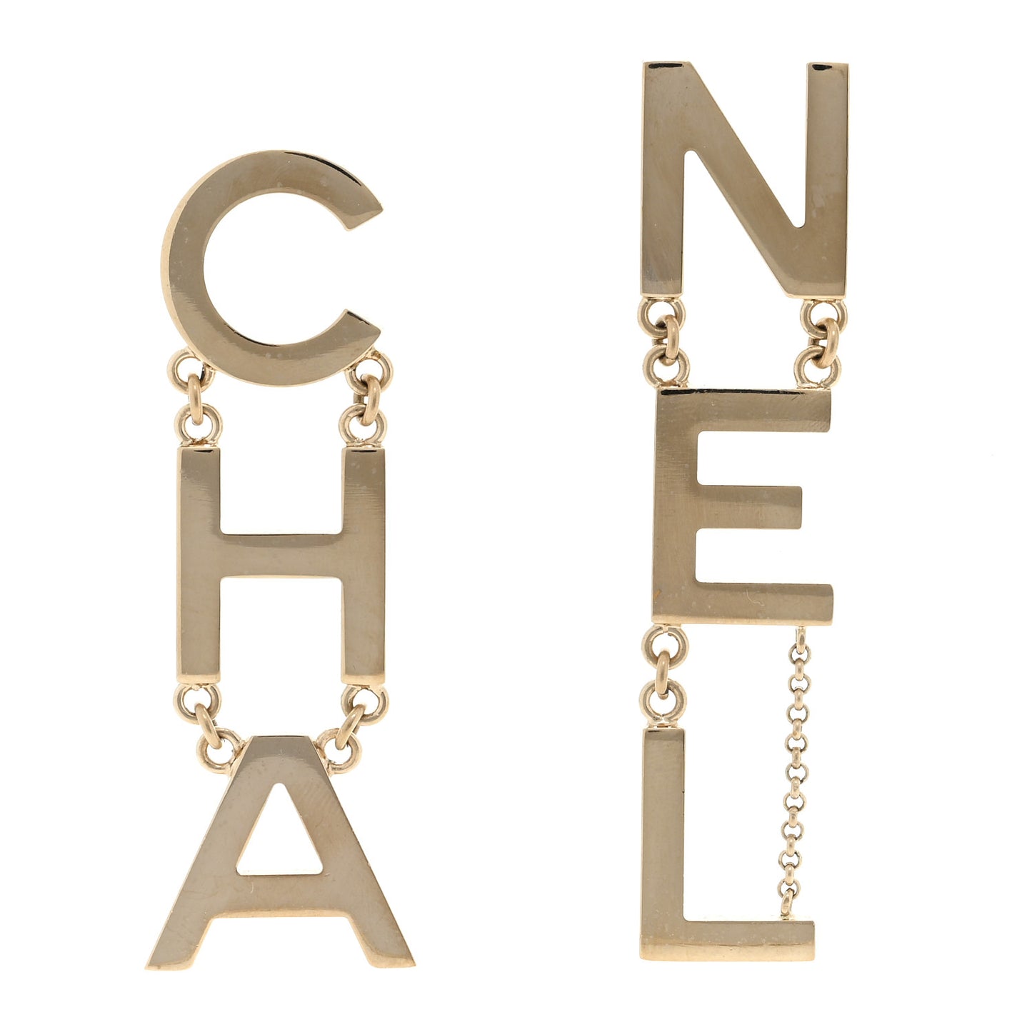 Metal Cha-Nel Logo Drop Earrings Gold