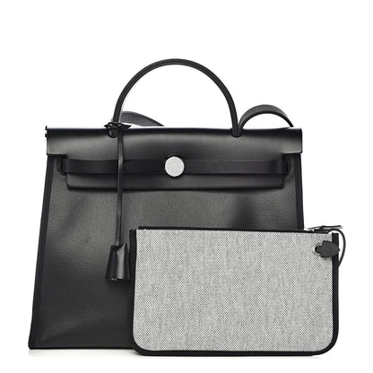 Hermes Toile H Berline Vache Hunter Herbag Zip PM 31 Black Ecru 1 of 14