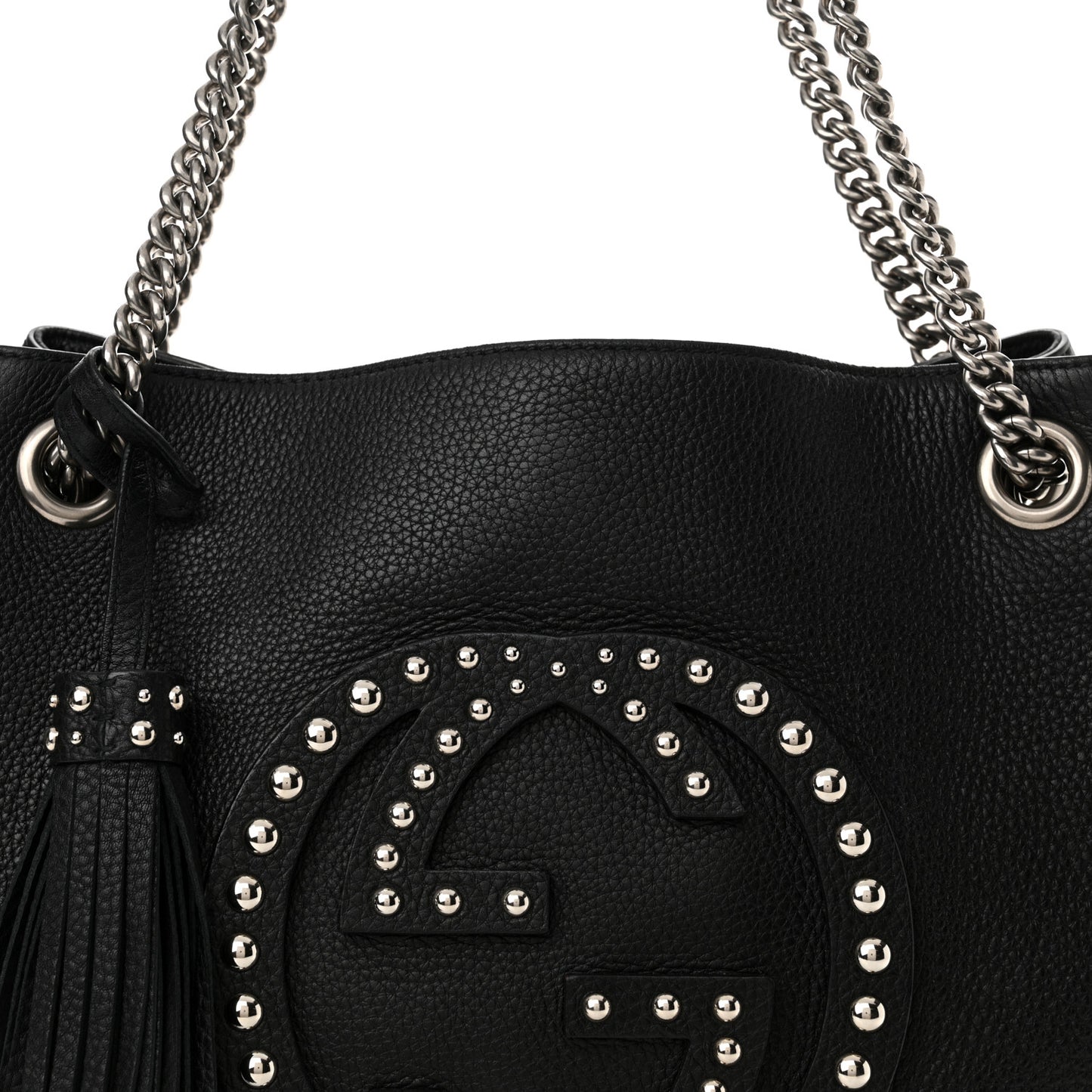 Pebbled Calfskin Studded Medium Soho Chain Shoulder Bag Black