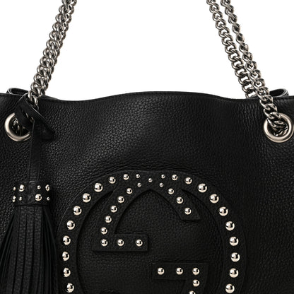 Gucci Pebbled Calfskin Studded Medium Soho Chain Shoulder Bag Black 8 of 11