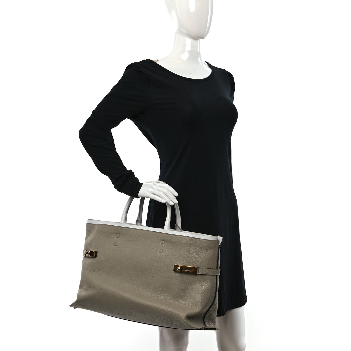Grained Calfskin Large Charlotte Tote Motty Grey White