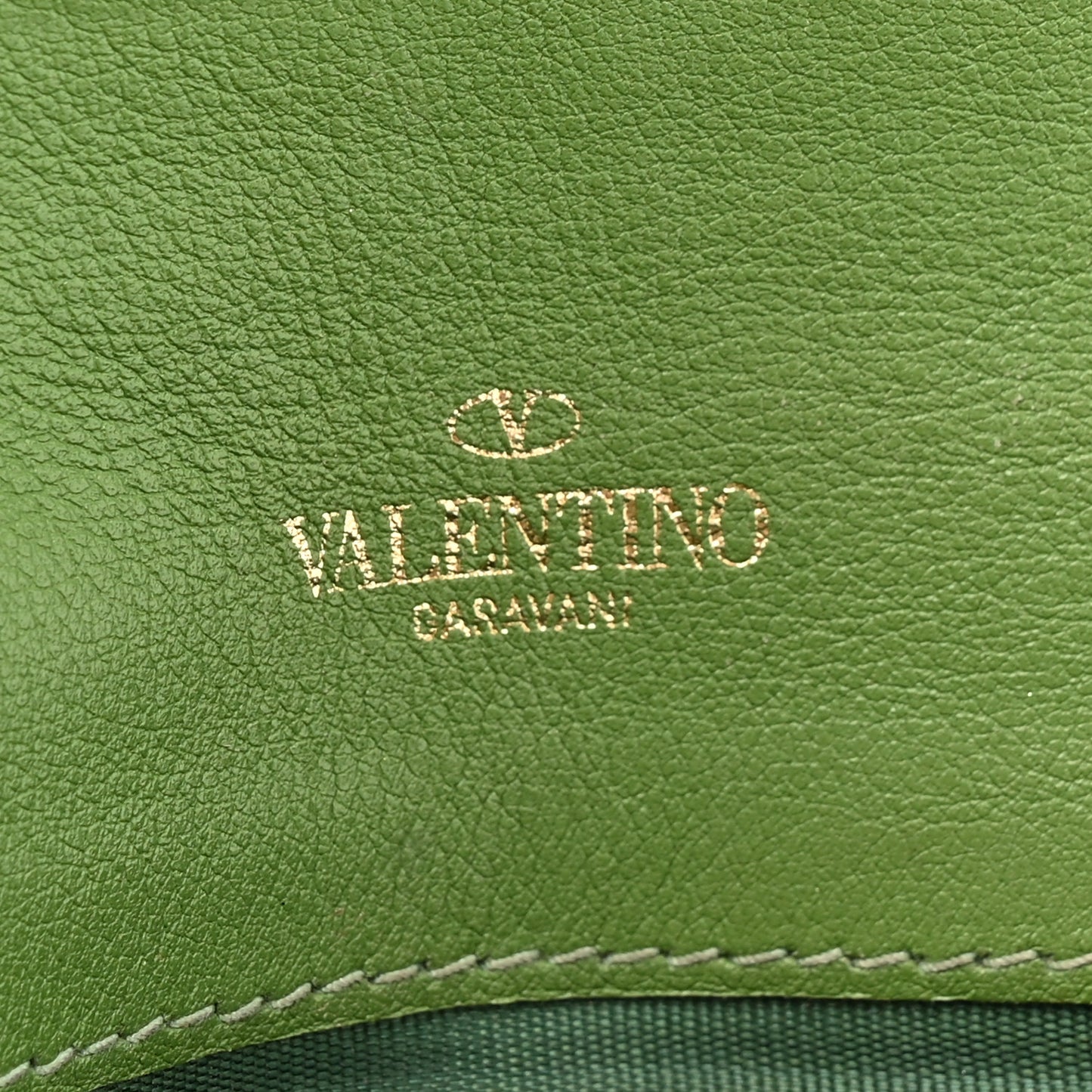 Calfskin Rockstud Wristlet Travel Wallet Green