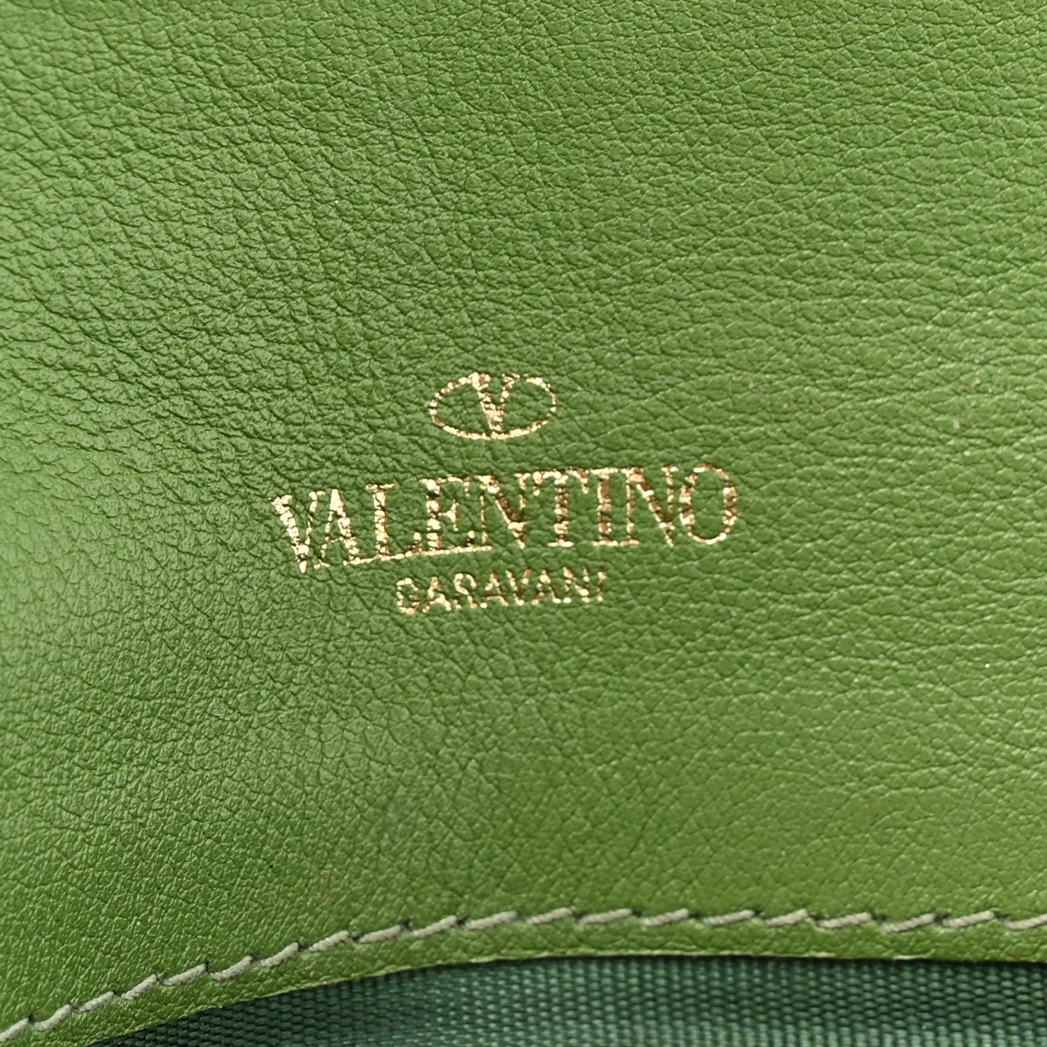 Valentino Garavani Calfskin Rockstud Wristlet Travel Wallet Green 8 of 17