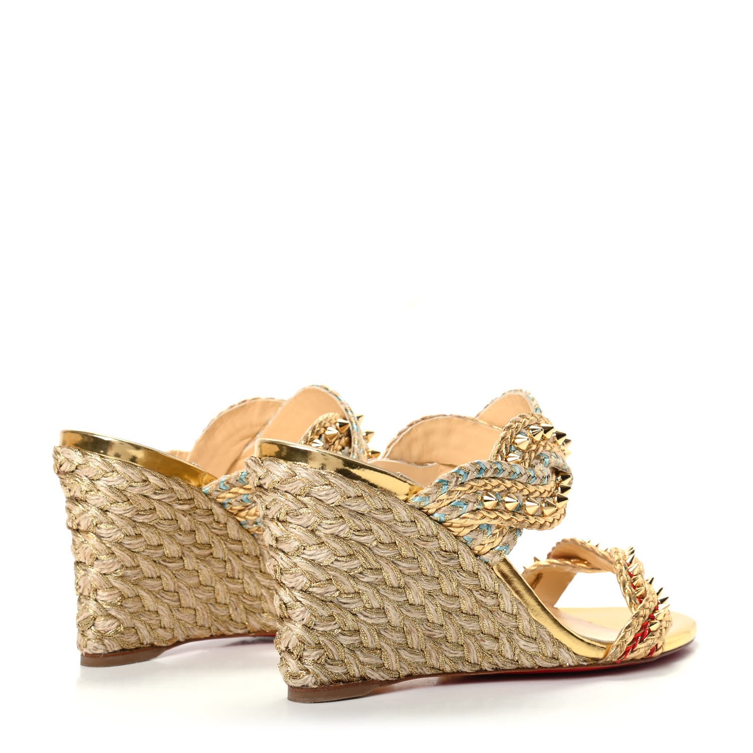 Christian Louboutin Calfskin Rope Normandie 85 Wedge Slide Sandals 36 Gold 4 of 8