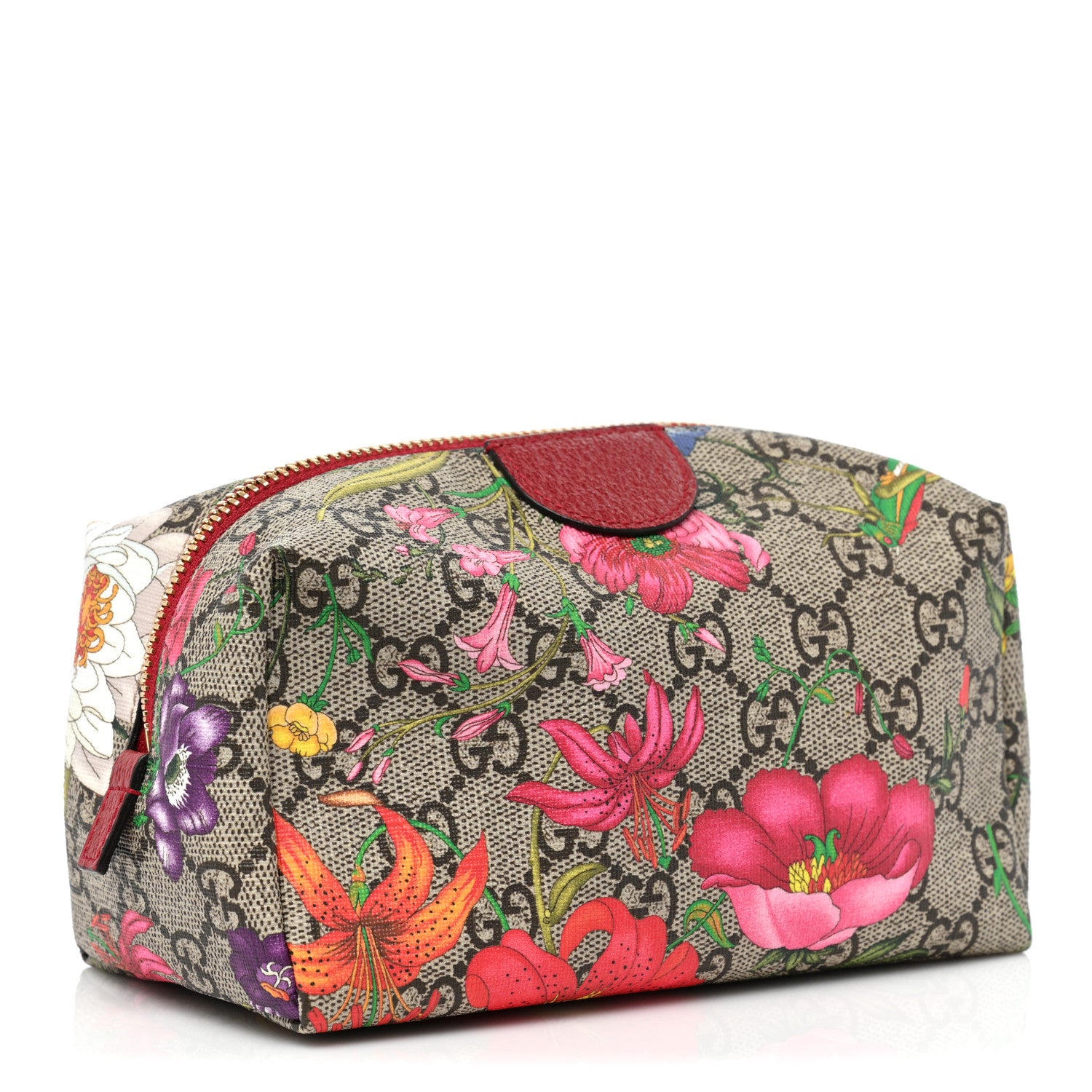 Gucci Soft GG Supreme Monogram Flora Calfskin Medium Ophidia Cosmetic Case Beige Ebony Multicolor Rosso 2 of 8