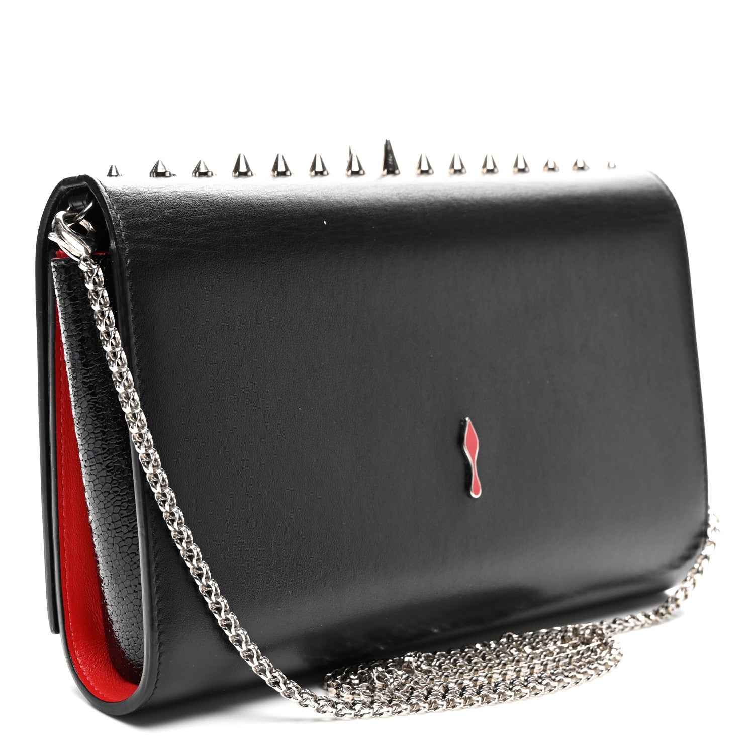 Christian Louboutin Calfskin Patent Jurassic Spikes Paloma Clutch Black 3 of 11