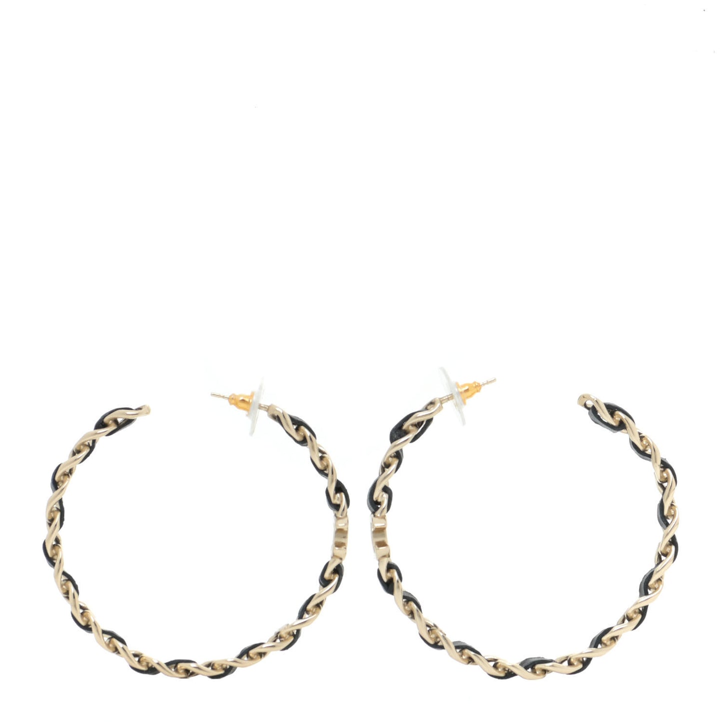 Lambskin CC Chain Hoop Earrings Gold Black