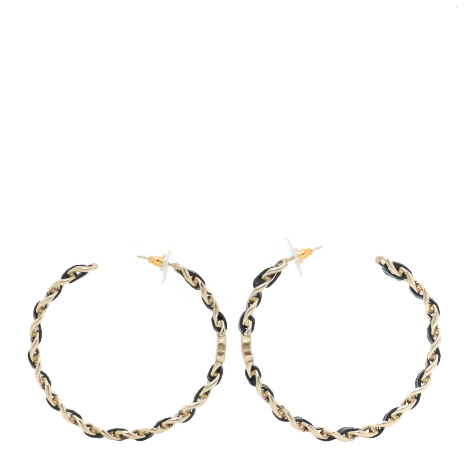 Chanel Lambskin CC Chain Hoop Earrings Gold Black 1 of 6