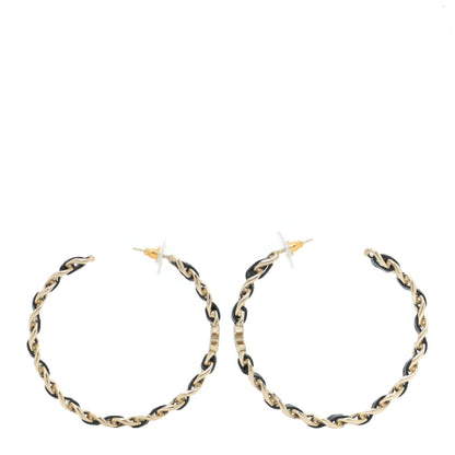 Chanel Lambskin CC Chain Hoop Earrings Gold Black 1 of 6
