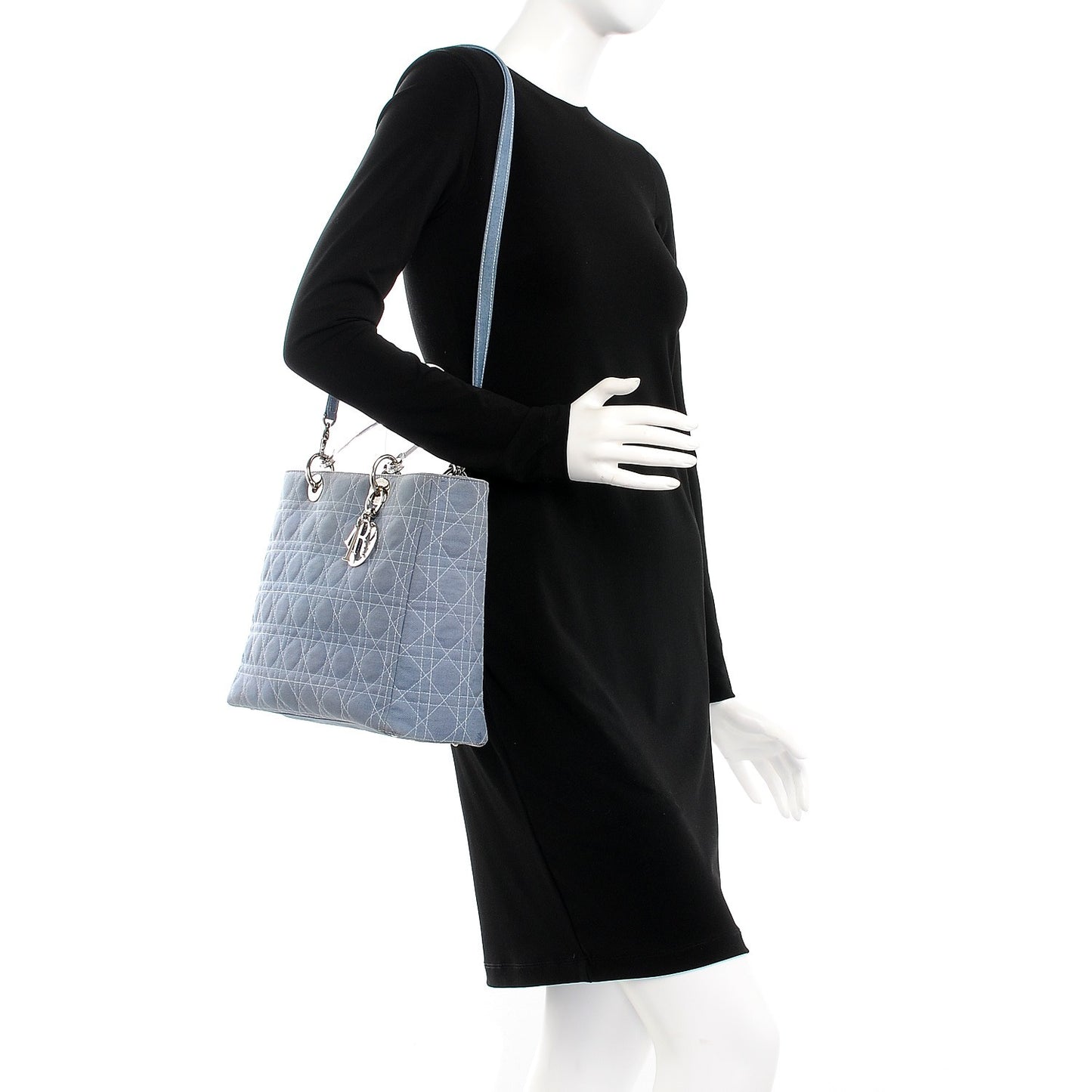 Denim Cannage Large Lady Dior Tote Blue