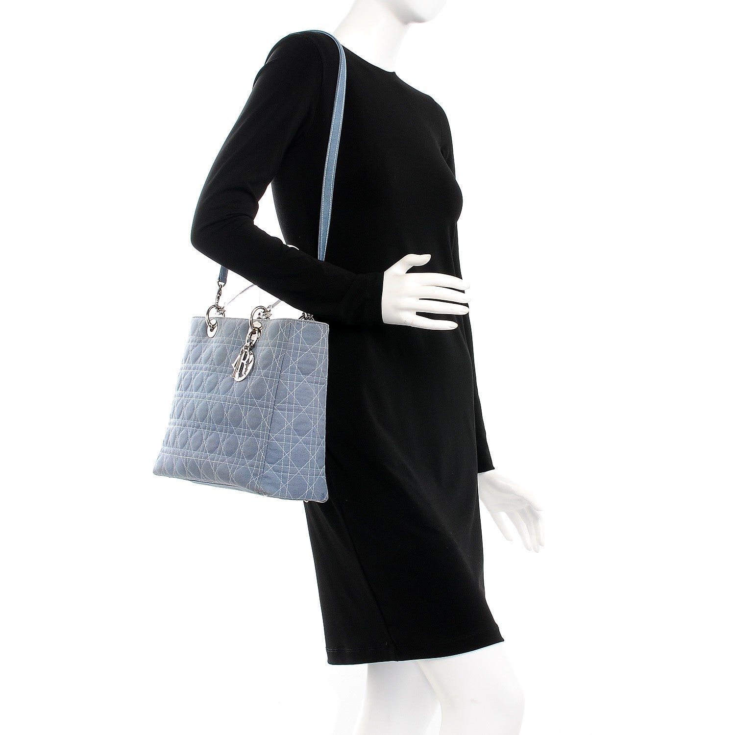 Christian Dior Denim Cannage Large Lady Dior Tote Blue 2 of 13