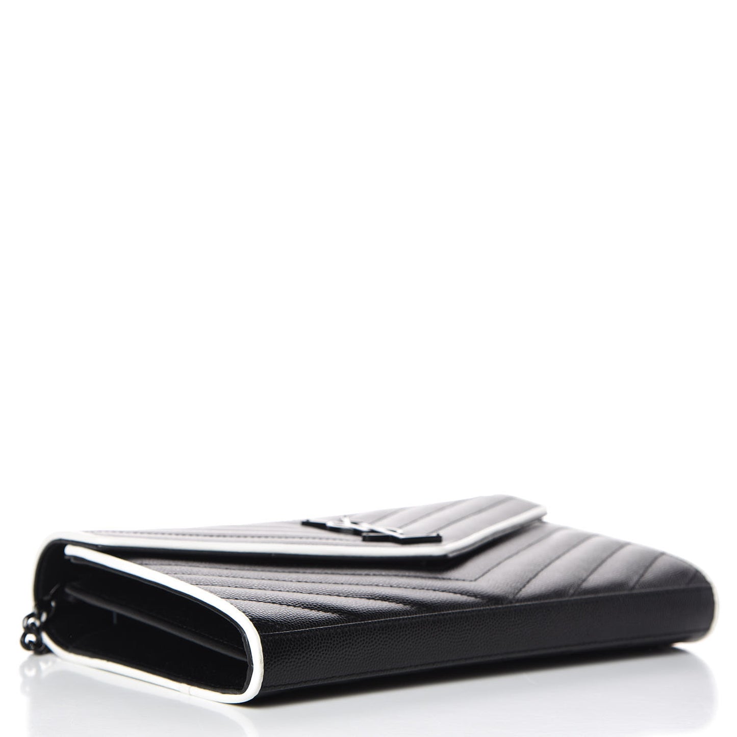 Grain De Poudre Matelasse Chevron Monogram Chain Wallet Black White
