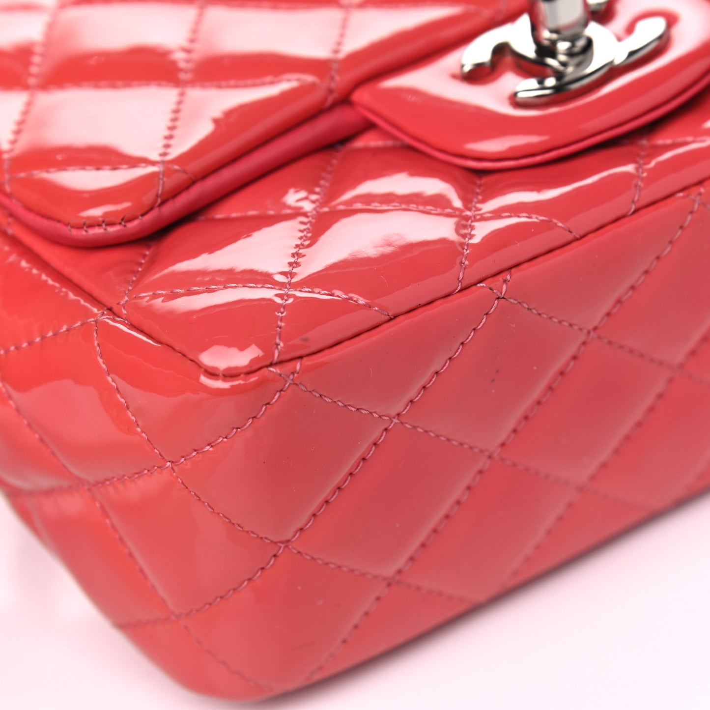 Patent Quilted Mini Square Flap Coral