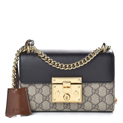 Gucci GG Supreme Monogram Calfskin Small Padlock Shoulder Bag Beige Black Cuir 1 of 10