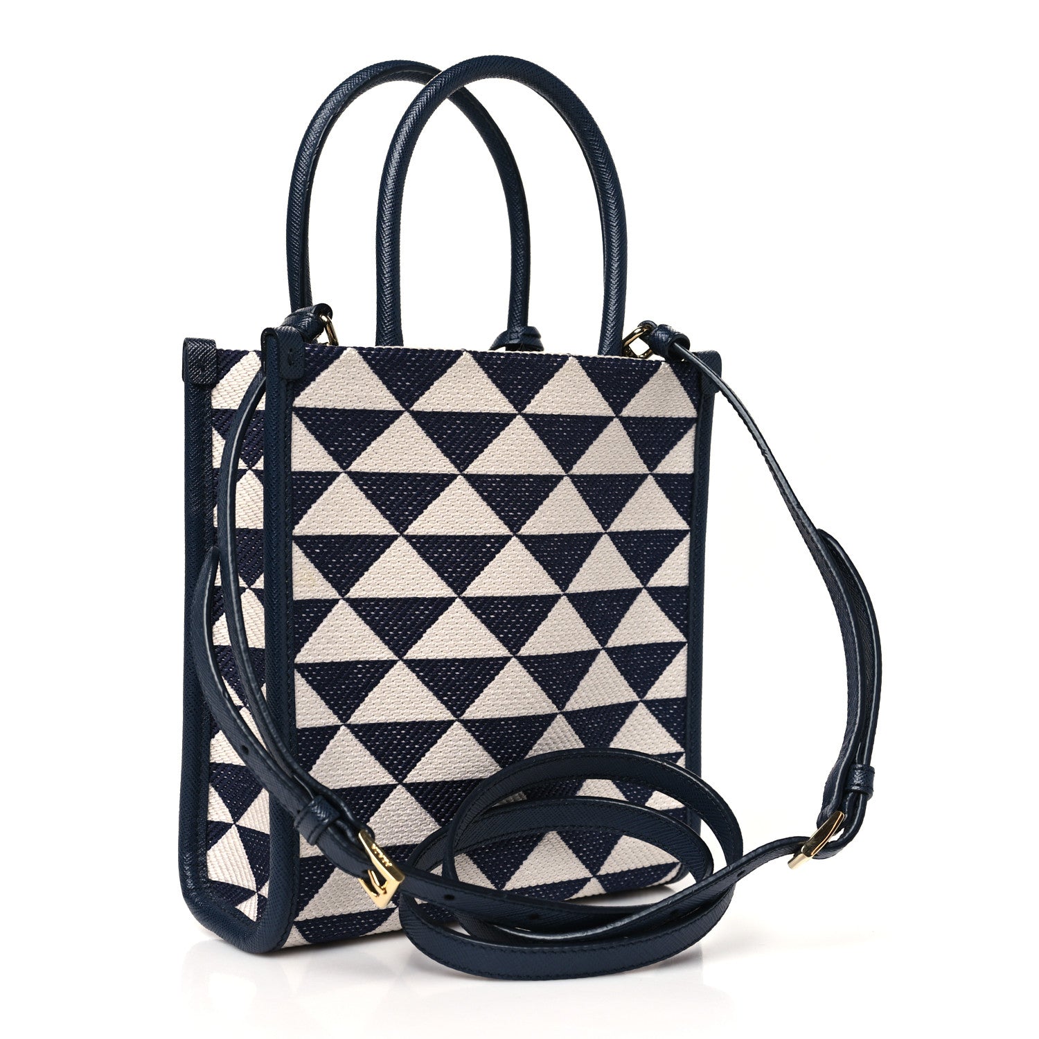 Prada Jacquard Saffiano Triangolo Symbole Embroidered Micro Tote Baltico Talco 3 of 9