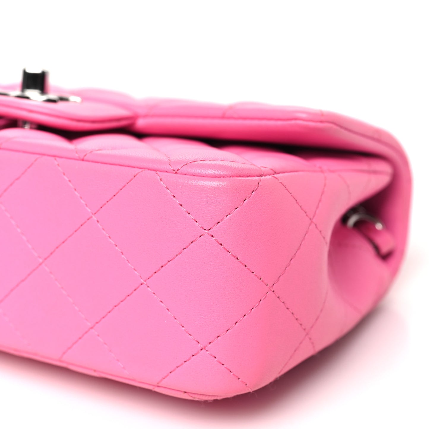 Lambskin Quilted Mini Rectangular Flap Neon Pink