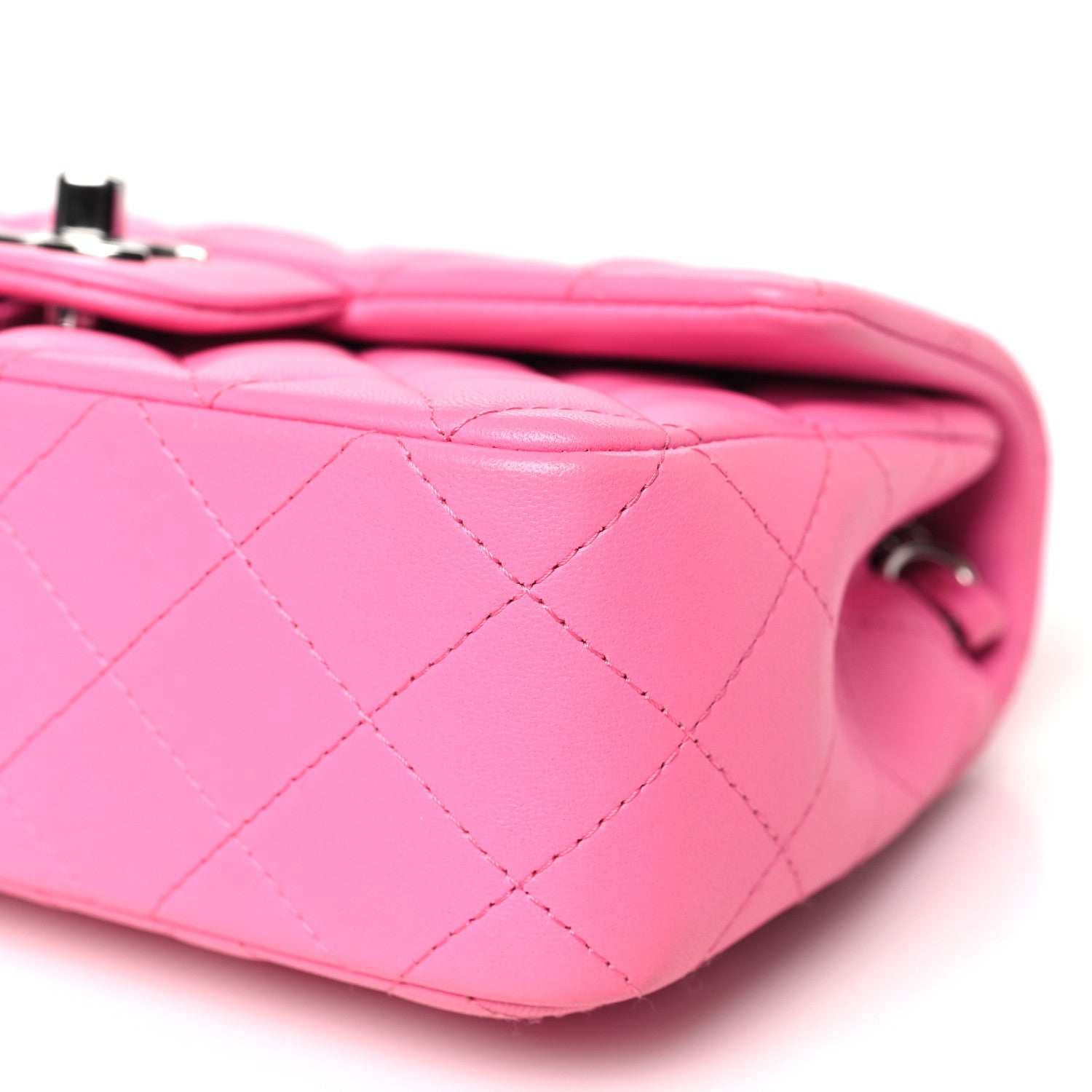 Chanel Lambskin Quilted Mini Rectangular Flap Neon Pink 10 of 11