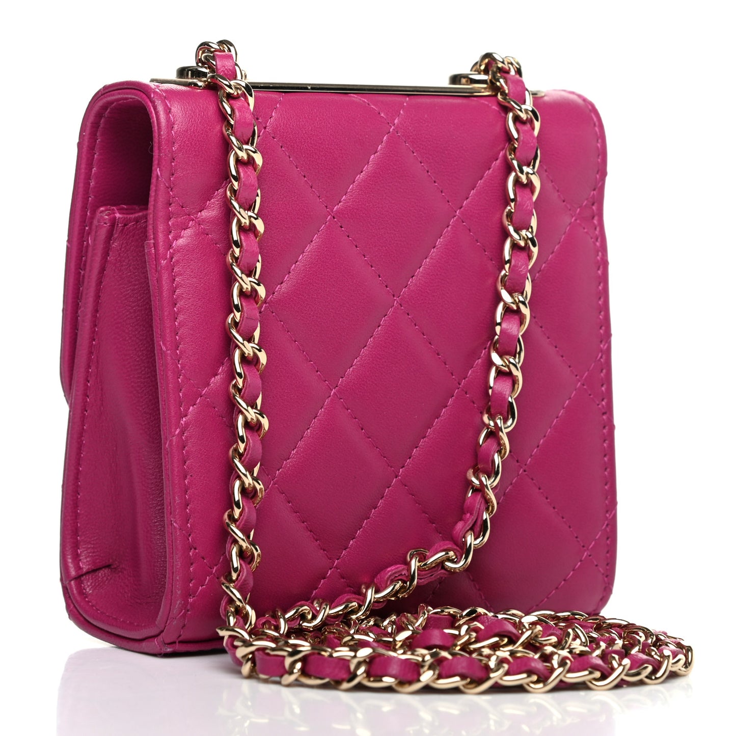 Lambskin Quilted Mini Trendy CC Clutch With Chain Fuchsia