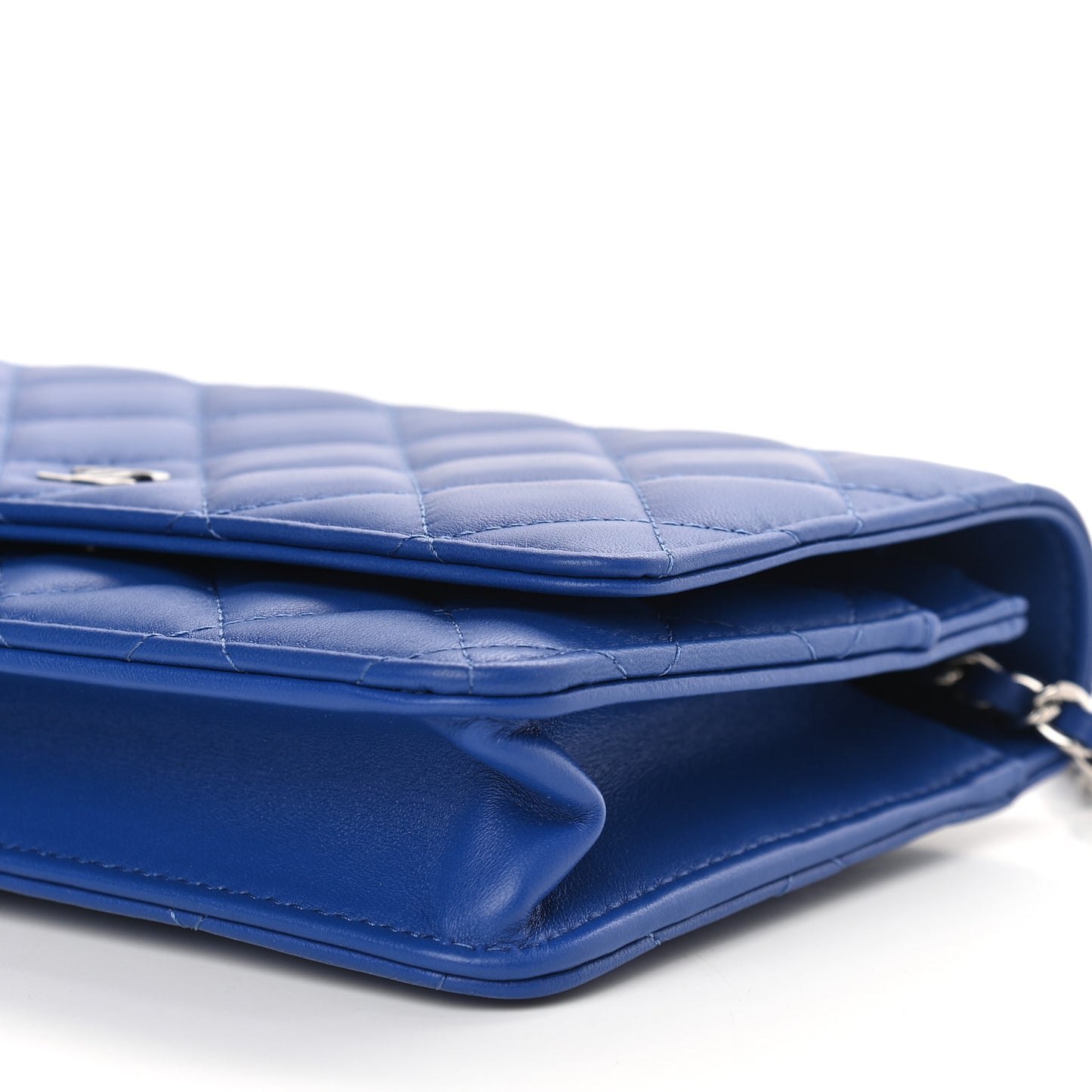 Lambskin Quilted Wallet On Chain WOC Blue