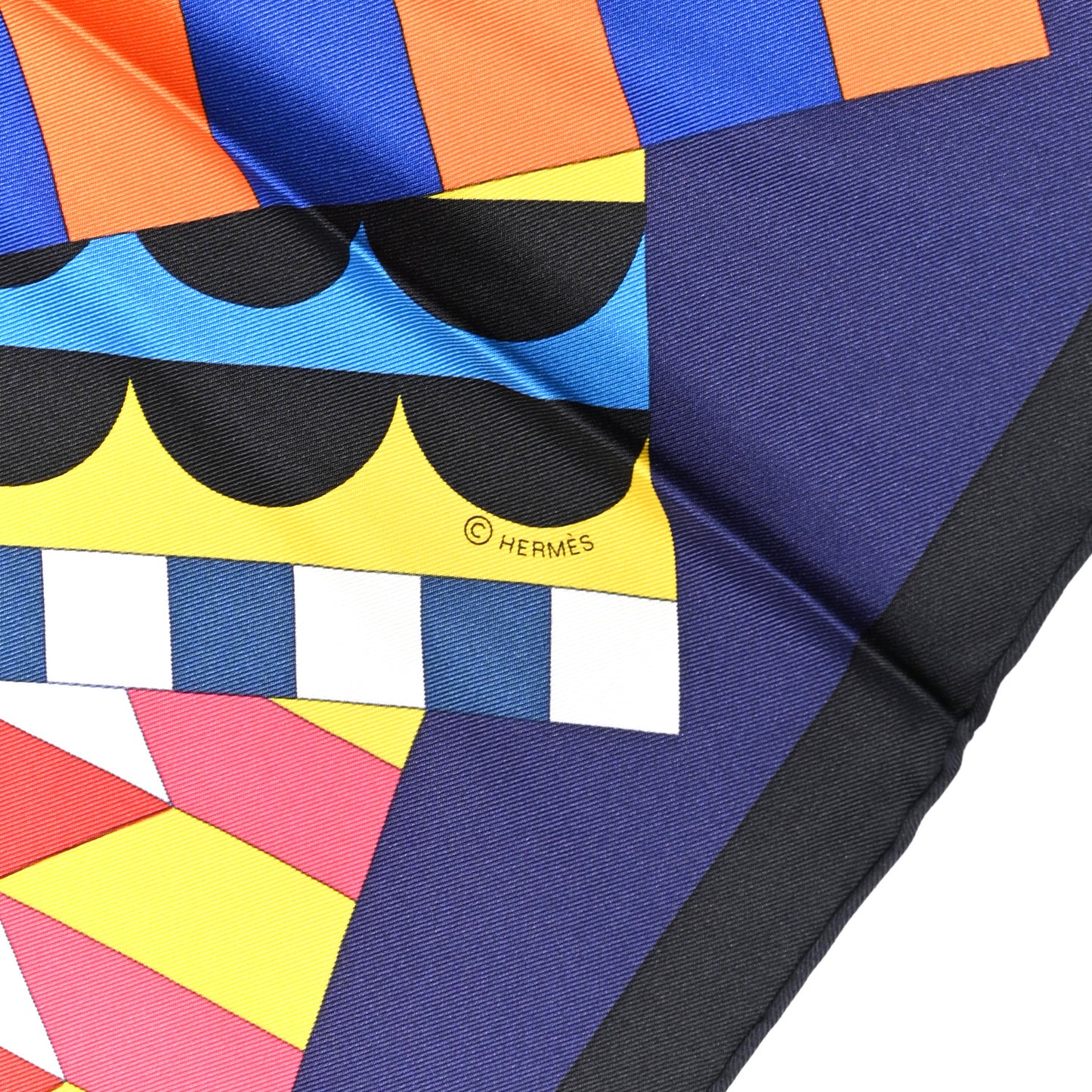 Silk Cheval De Fete Scarf 90 Indigo Jaune Vif Multicolor