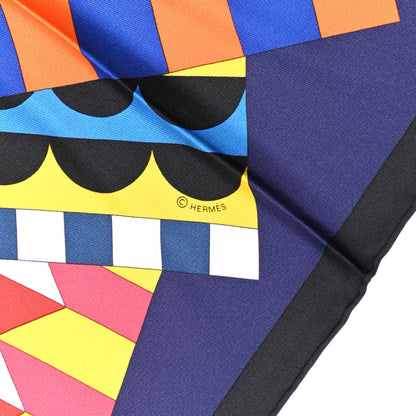 Hermes Silk Cheval De Fete Scarf 90 Indigo Jaune Vif Multicolor 4 of 6