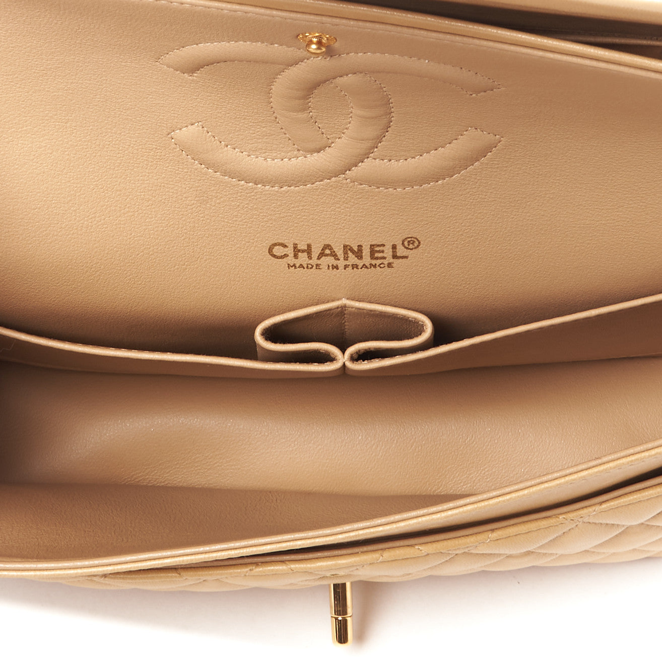 Chanel Lambskin Quilted Medium Double Flap Beige 6 of 9