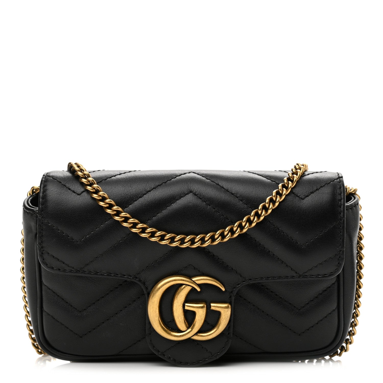 Gucci Calfskin Matelasse Super Mini GG Marmont Shoulder Bag Black 1 of 14
