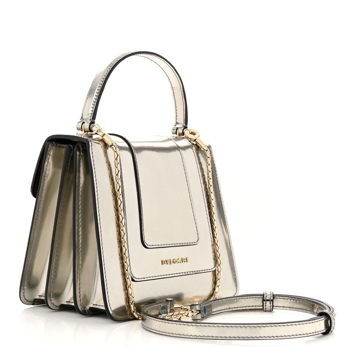 Bulgari Metallic Calfskin Serpenti Forever Top Handle Silver 4 of 12
