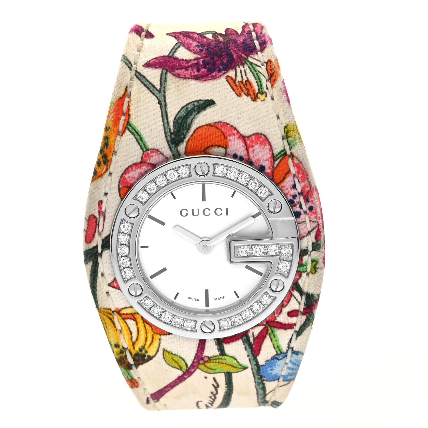 Gucci Stainless Steel Canvas Diamond Bezel 31mm 104 Flower Quartz Watch 1 of 4