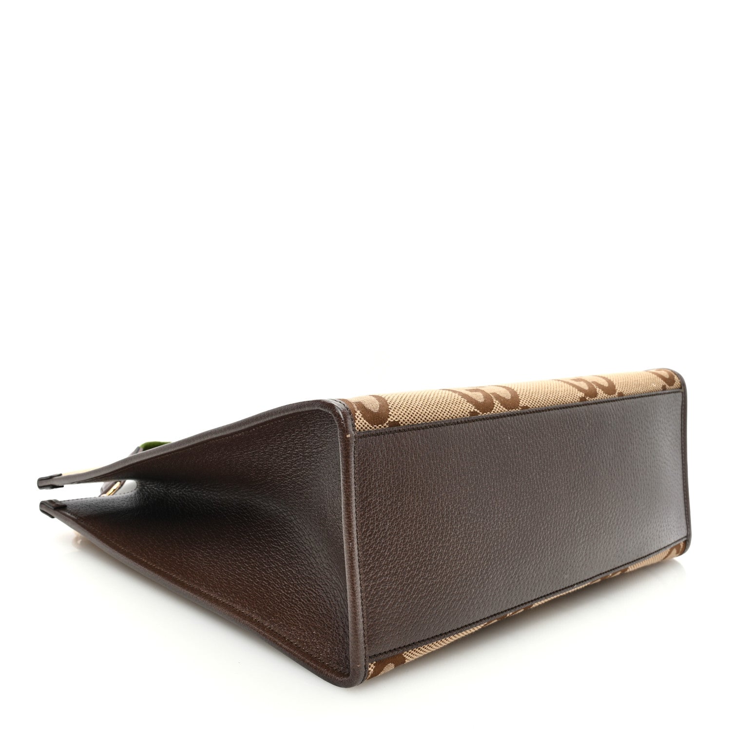 Gucci Monogram Jumbo GG Textured Dollar Calfskin Web Tote Bag Camel Ebony New Acero 4 of 10