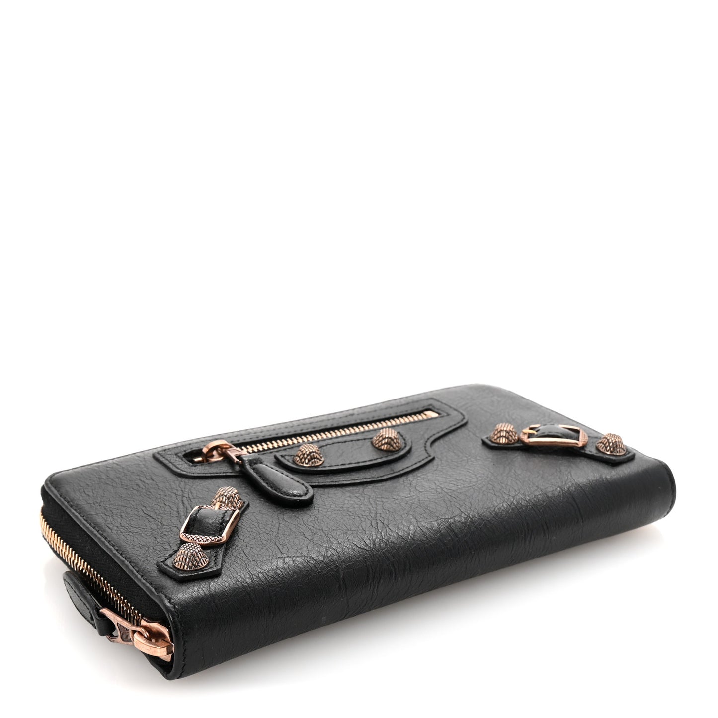 Agneau Giant 12 Rose Gold Hardware Continental Zip Around Wallet Black