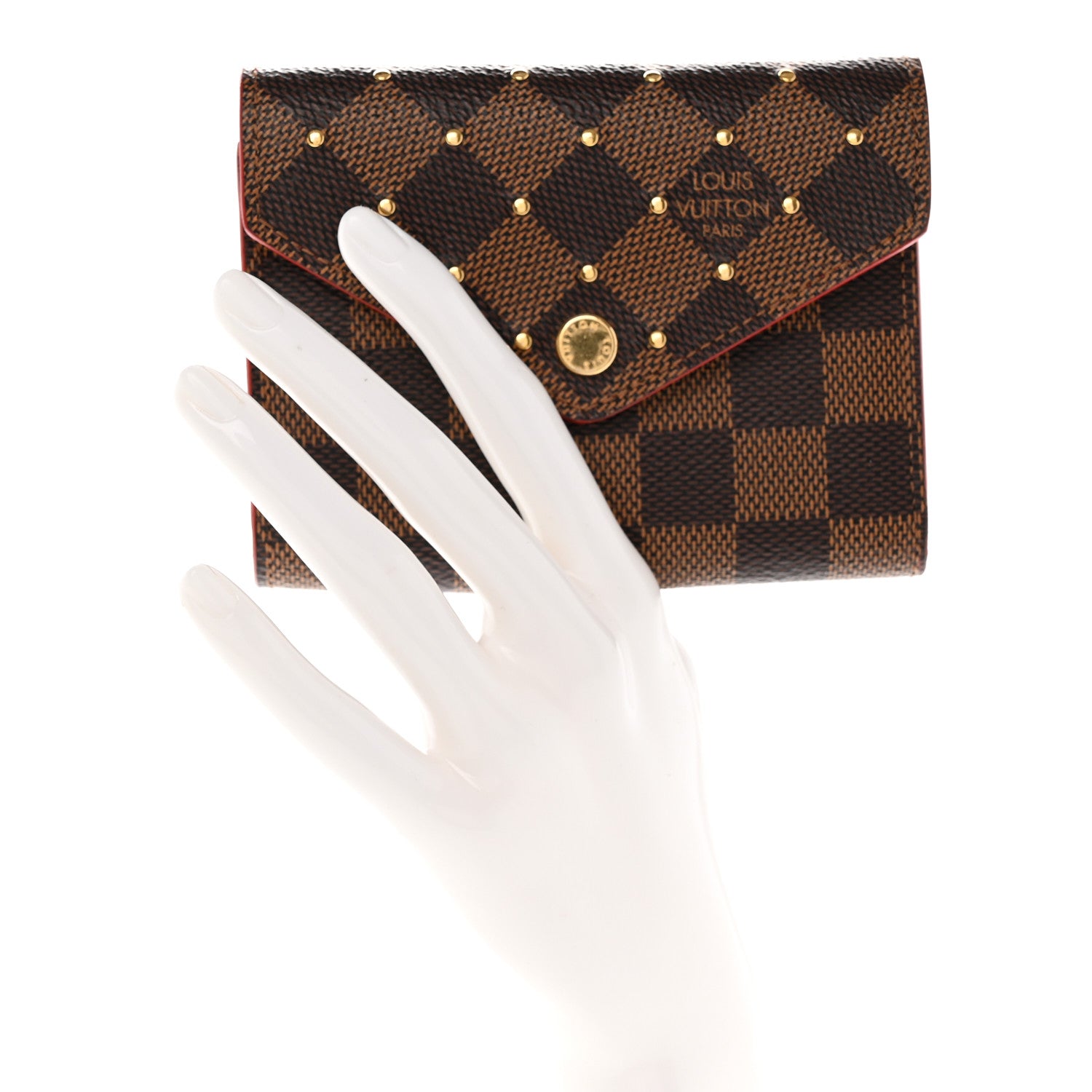 Louis Vuitton Damier Ebene Studded Victorine Wallet Cherry 2 of 12
