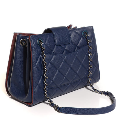 Chanel Grained Calfskin Quilted CC Accordion Small Tote Blue 4 of 10