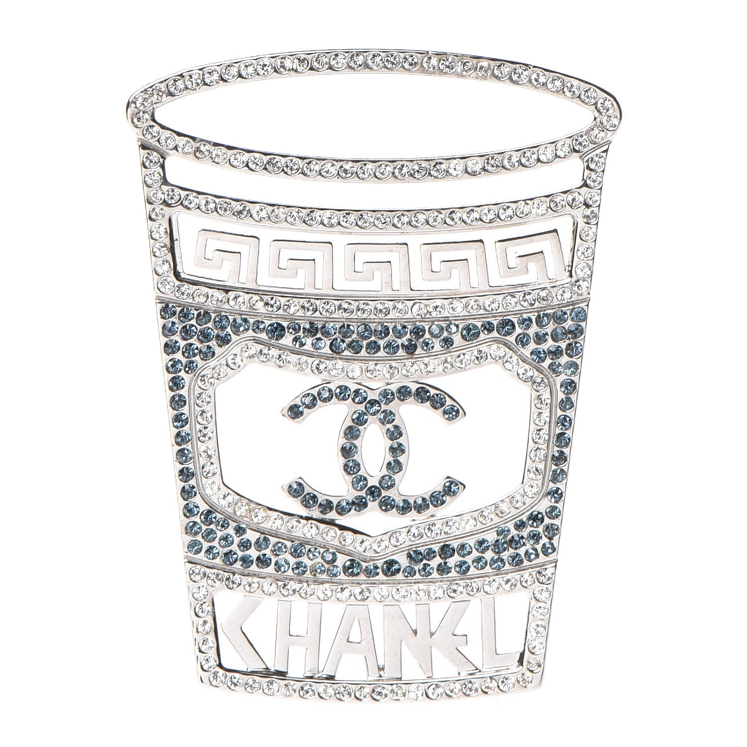 Chanel Crystal CC Greek Cup Brooch Silver Blue 1 of 5