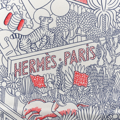 Hermes Silk Animapolis Scarf 90 White Bleu Azur Rouge 2 of 4