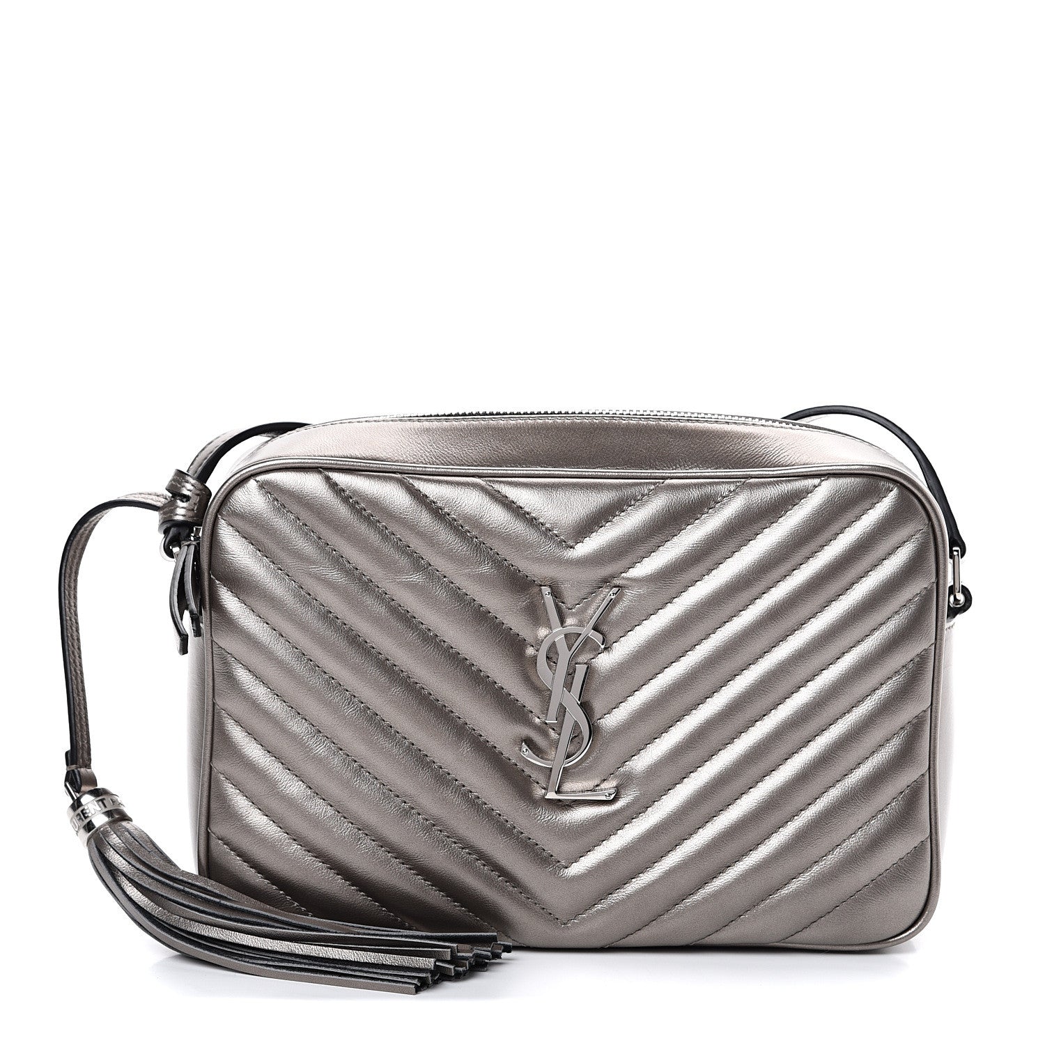 Saint Laurent Metallic Calfskin Matelasse Monogram Lou Camera Bag Silver 1 of 10