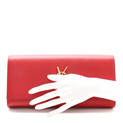 Saint Laurent Grain De Poudre Classic Monogram Cassandre Clutch New Red 2 of 13