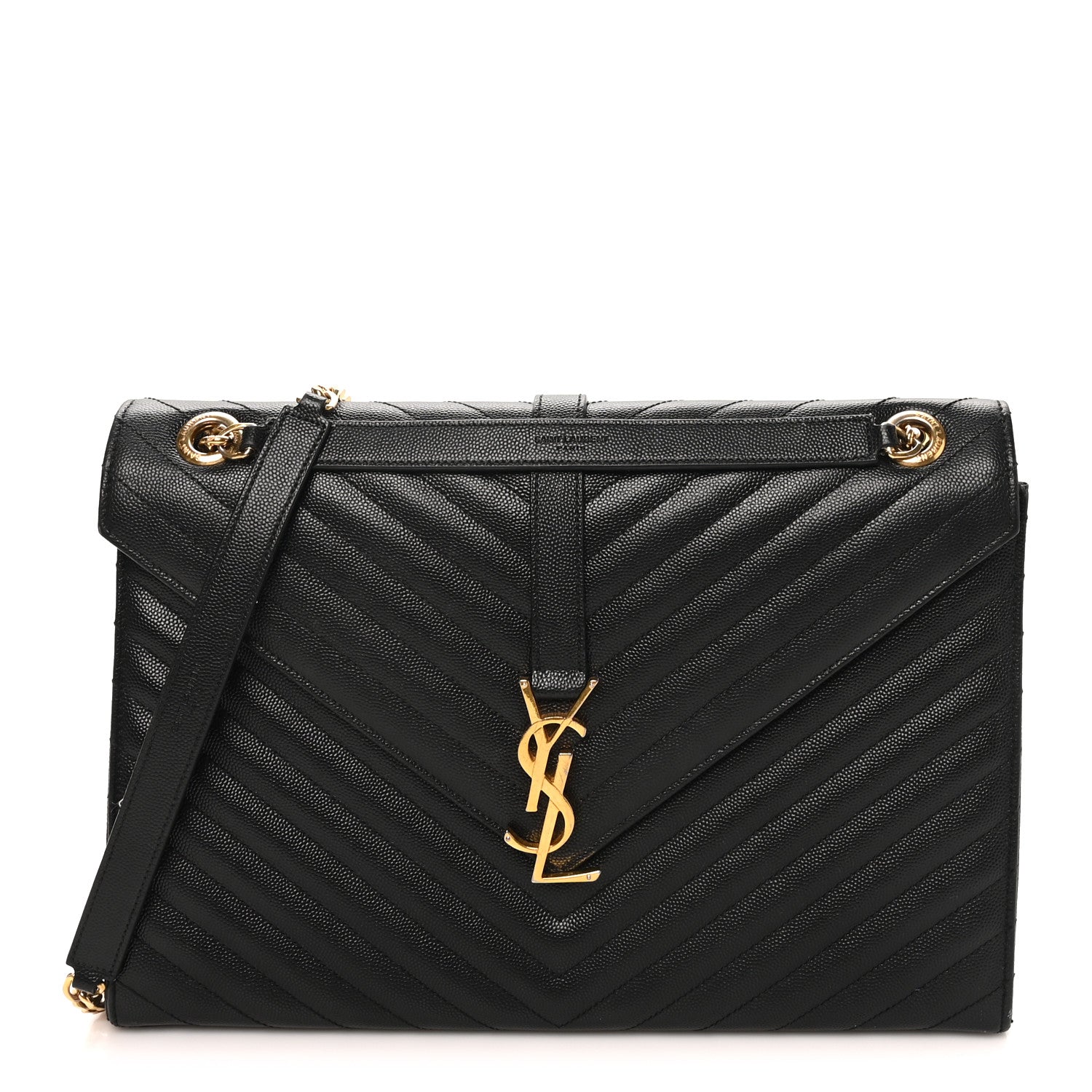 Saint Laurent Grain De Poudre Matelasse Chevron Large Monogram Satchel Black 1 of 10