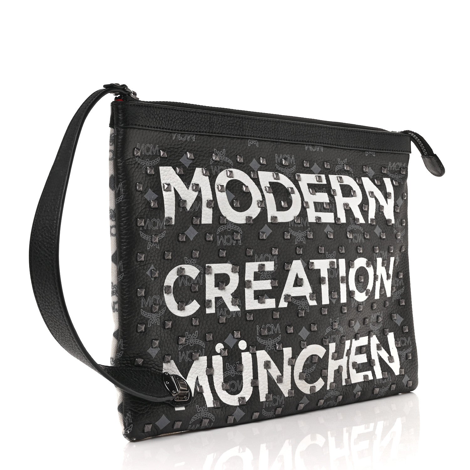 MCM X Ekocycle Visetos Wristlet Pouch White Black 3 of 8