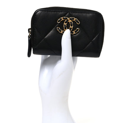 Chanel Lambskin Quilted Chanel 19 Zip Around Coin Purse Wallet Black 2 of 8
