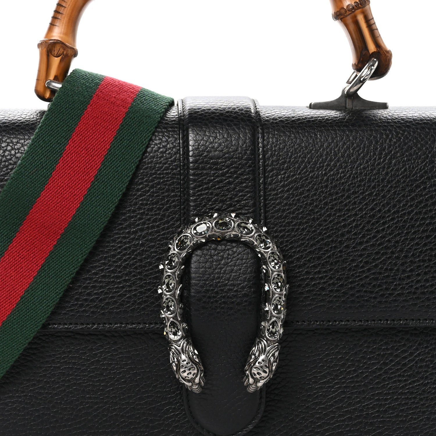 Gucci Dollar Calfskin Crystal Web Medium Dionysus Bamboo Top Handle Bag Black Black Diamond 10 of 13