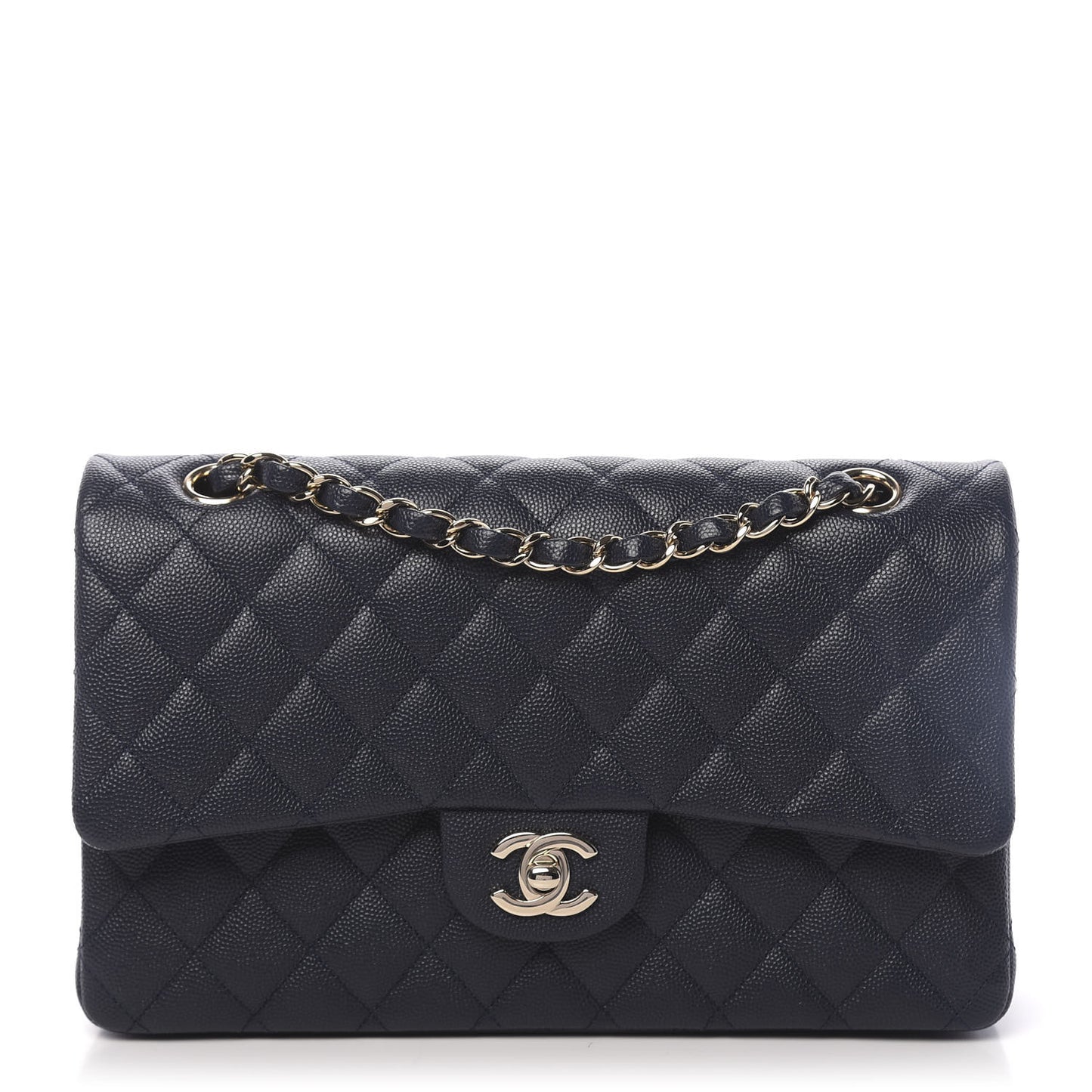 Caviar Quilted Medium Double Flap Navy