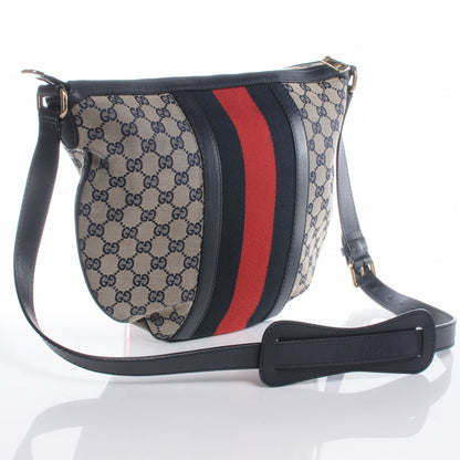 Gucci Monogram Vintage Web Medium Half Moon Hobo Navy 3 of 9